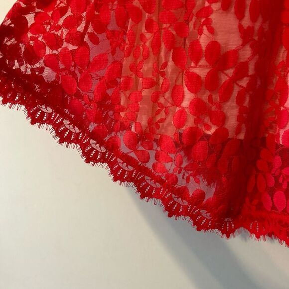 Free People Red Lace Mesh Dress Built In Under Slip With Adjustable Straps Sz 2 - Picture 9 of 10
